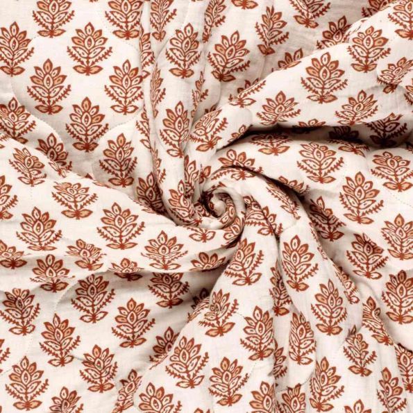 Tissu Matelassé Coton réversible floral Sundar sur fond Ecru - Par 10 cm