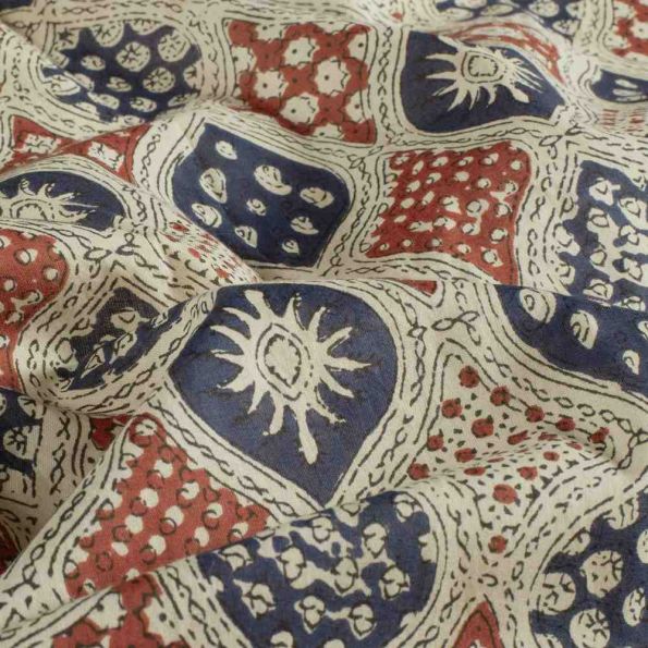 Tissu Voile de coton Batik Moghul Géométriques sur fond Beige - Par 10 cm