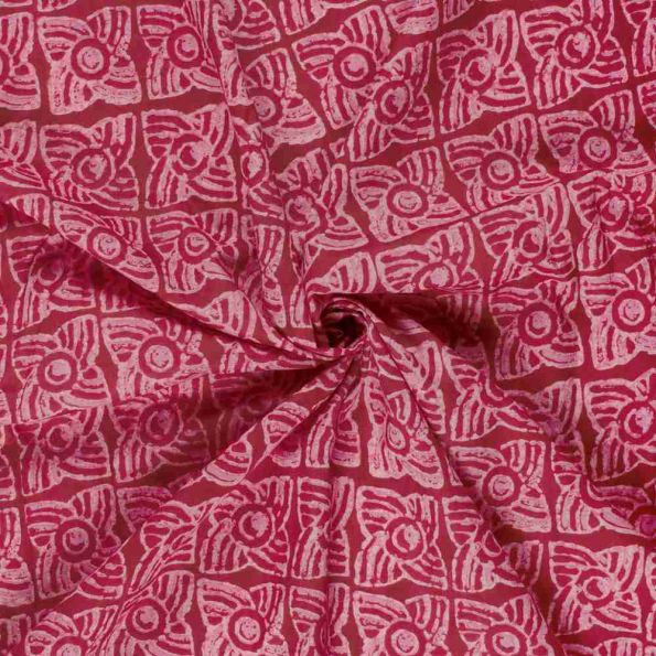 Tissu voile de coton imprimé Genova Divers sur fond Rose fuchsia - Par 10 cm