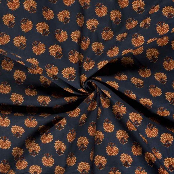 Tissu Voile de coton Batik Pochampally Divers sur fond Bleu indigo - Par 10 cm