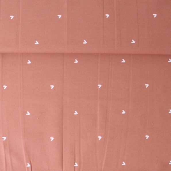 Tissu Popeline de Coton  cœurs Anna sur fond Terracotta - Par 10 cm