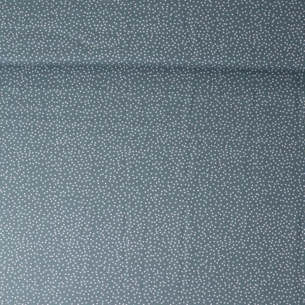 Tissu Popeline de Coton  pois Yena sur fond Bleu acier - Par 10 cm