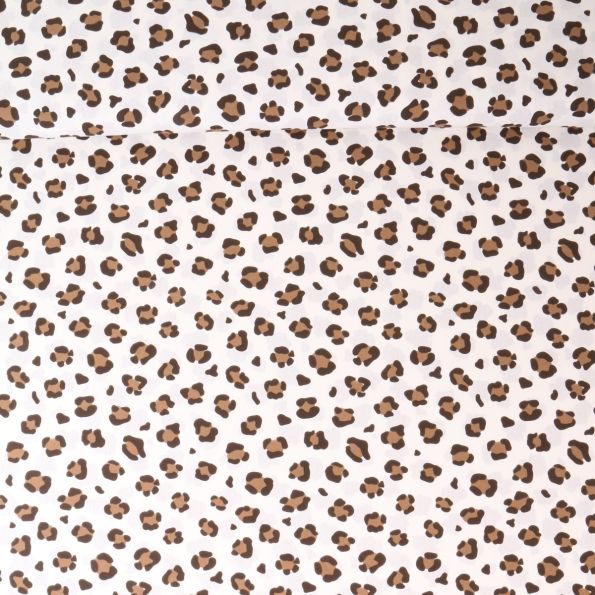 Tissu Popeline de Coton fauve Gaia sur fond Beige clair - Par 10 cm