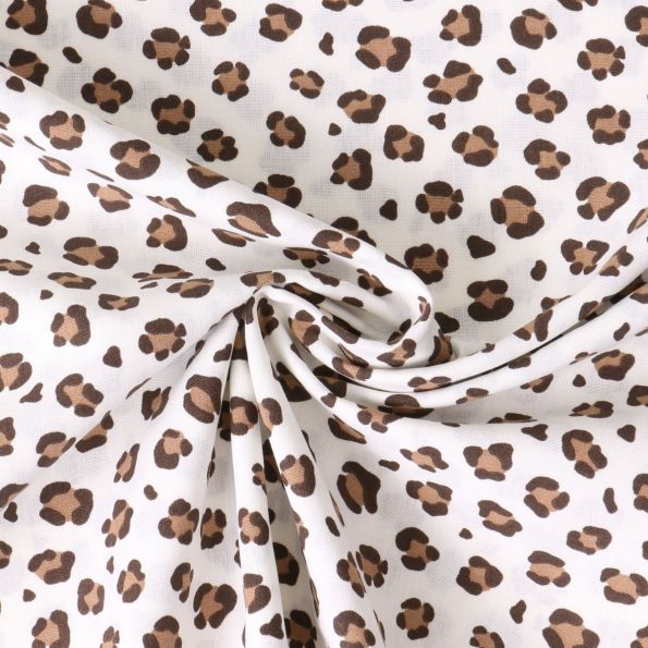 Tissu Popeline de Coton  fauve Ornella sur fond Beige clair - Par 10 cm