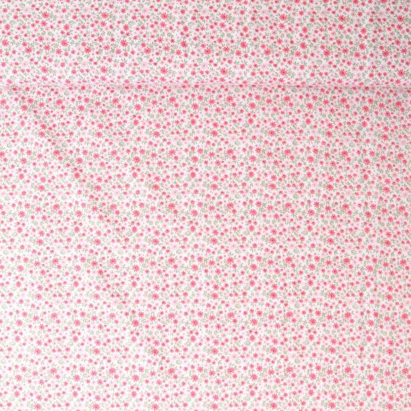 Tissu Popeline de Coton  fleurs Gwen Roses sur fond Blanc - Par 10 cm