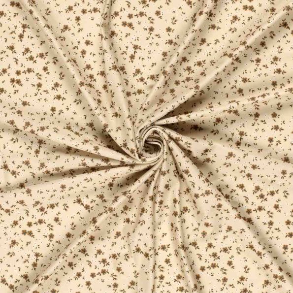 Tissu Maillot de bain UPF50 recyclé Petites fleurs sur fond Beige - Par 10 cm