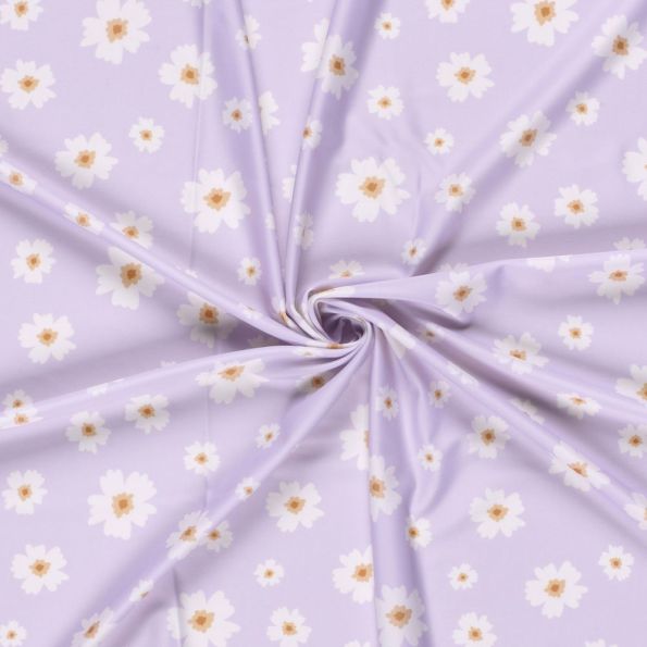 Tissu Maillot de bain UPF50 recyclé Fleuris sur fond Lilas - Par 10 cm