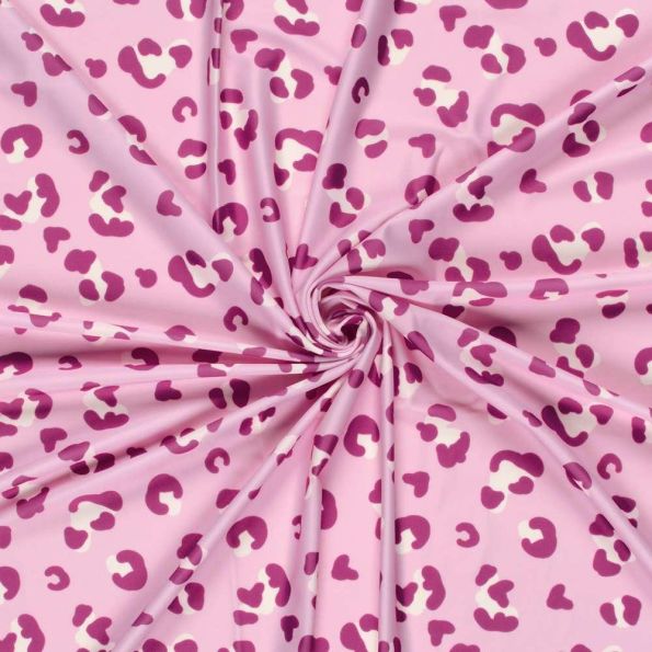 Tissu Lycra maillot de bain Zelopop framboise sur fond Rose bonbon - Par 10 cm