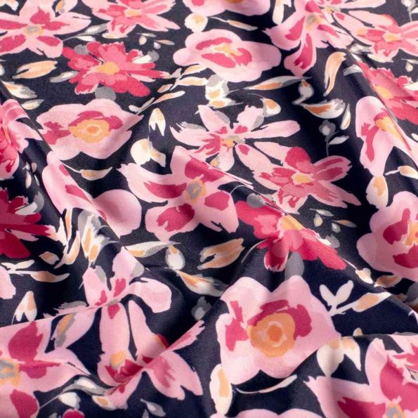 Tissu Lycra maillot de bain Lyssa sur fond Bleu marine - Par 10 cm