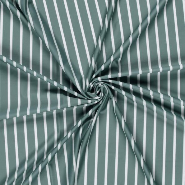 Tissu Maillot de bain UPF50 recyclé Rayé blanc sur fond Vert sauge - Par 10 cm