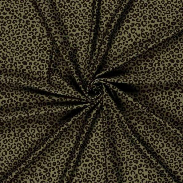 Tissu Lycra maillot de bain anti UV Nyrah panthère Noir sur fond Vert kaki - Par 10 cm