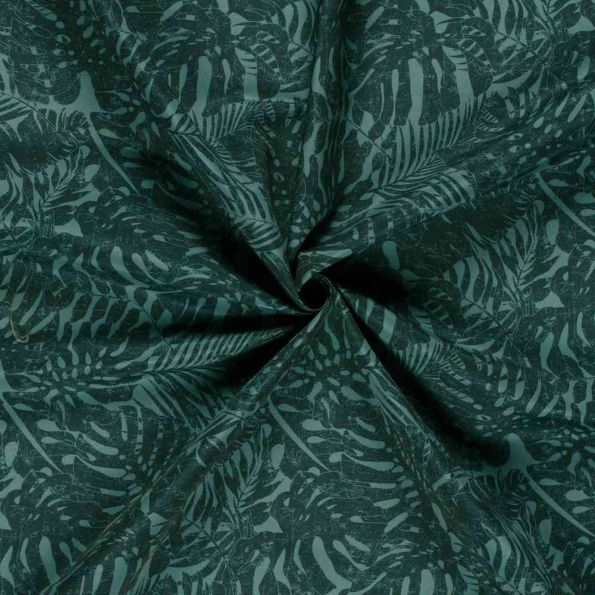 Tissu Short de bain déperlant recyclé Feuillage sur fond Bleu pétrole - Par 10 cm