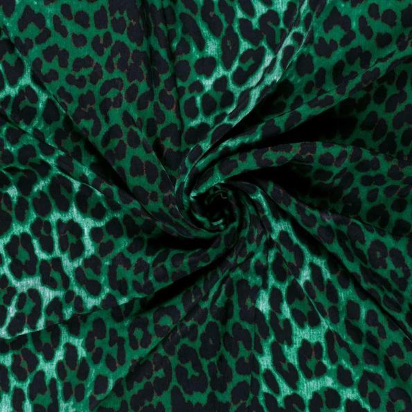 Tissu Satin Velvet Esmera léopard Noir sur fond Vert émeraude - Par 10 cm