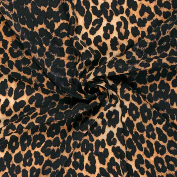 Tissu Satin Velvet Esmera léopard Noir sur fond Brique - Par 10 cm