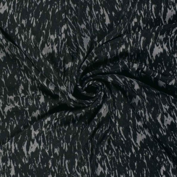 Tissu Satin Velvet Kaïra camouflage artistique Gris sur fond Noir - Par 10 cm