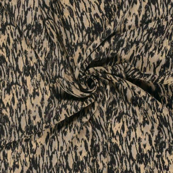 Tissu Satin Velvet Kaïra camouflage artistique Noir sur fond Beige sable - Par 10 cm