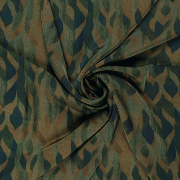 Tissu Satin Duchesse Arsinoé motif abstrait Vert foncé sur fond Vert kaki foncé - Par 10 cm