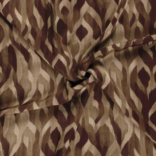 Tissu Satin Duchesse Arsinoé motif abstrait Brun chaud sur fond Taupe - Par 10 cm