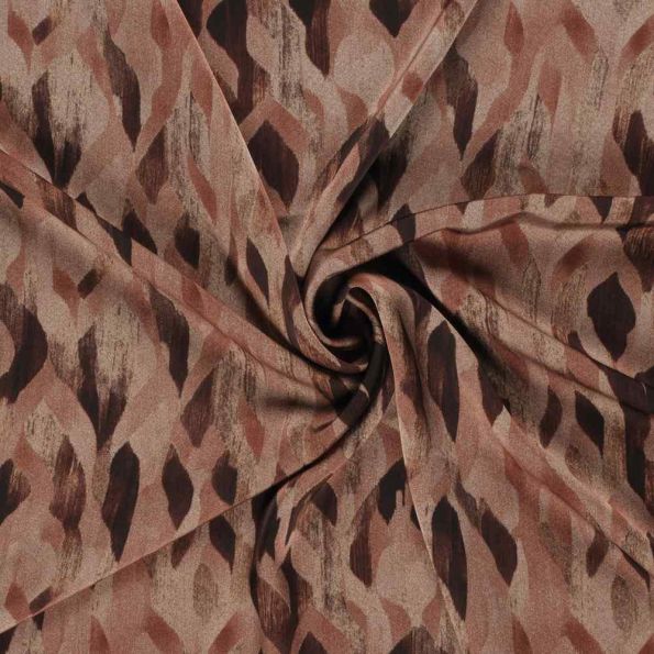 Tissu Satin Duchesse Arsinoé motif abstrait Chocolat sur fond Taupe - Par 10 cm