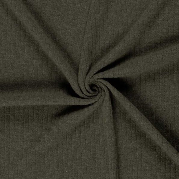 Tissu Jersey cotêlé uni Isandra Vert kaki - Par 10 cm