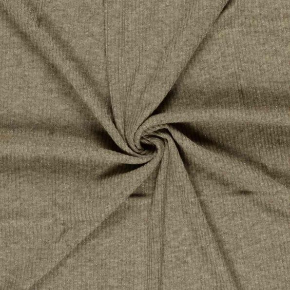 Tissu Maille côtelé Céliane uni pailleté Vert kaki - Par 10 cm