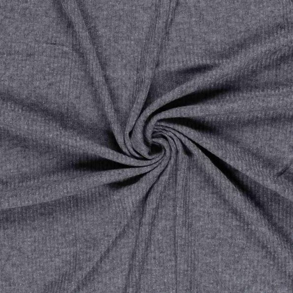 Tissu Maille côtelé Céliane uni pailleté Bleu ardoise - Par 10 cm