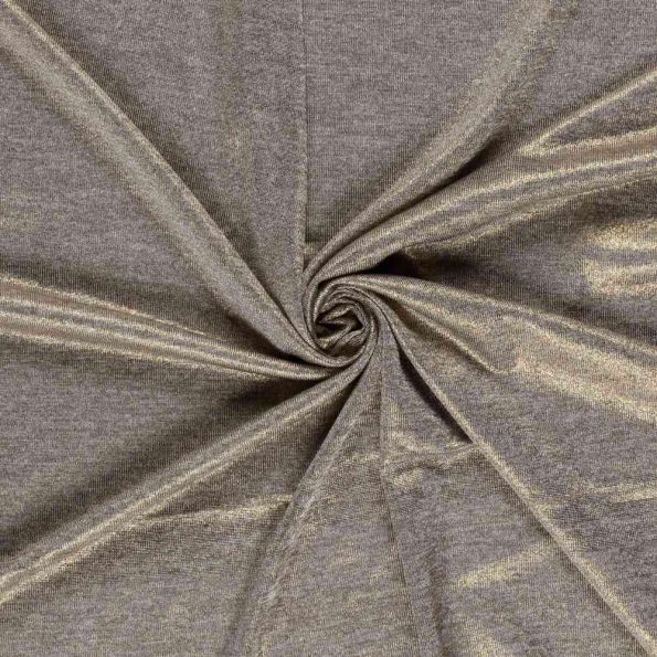 Tissu Polyester Orélia uni pailleté or sur fond Taupe - Par 10 cm