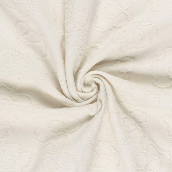 Tissu Jacquard maille lourde Chloé Fleuris sur fond Blanc cassé - Par 10 cm