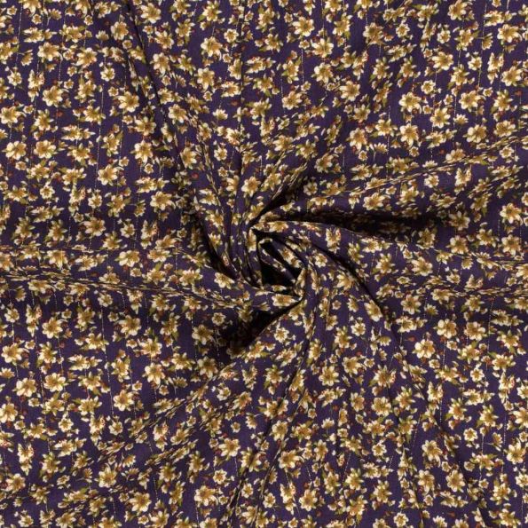 Tissu crêpe de viscose Lurex Sandi Fleuris sur fond Bleu marine - Par 10 cm