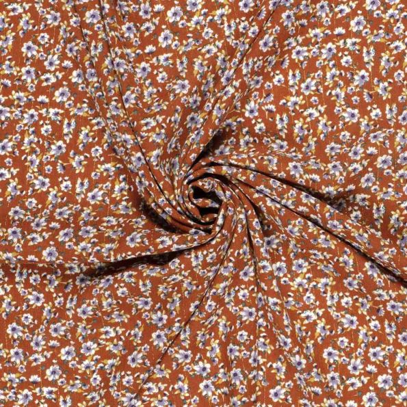 Tissu crêpe de viscose Lurex Sandi fleuris sur fond Brique - Par 10 cm