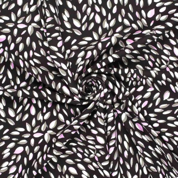 Tissu jersey Milano maille lourde Ponte di Roma Fleuris sur fond Noir - Par 10 cm