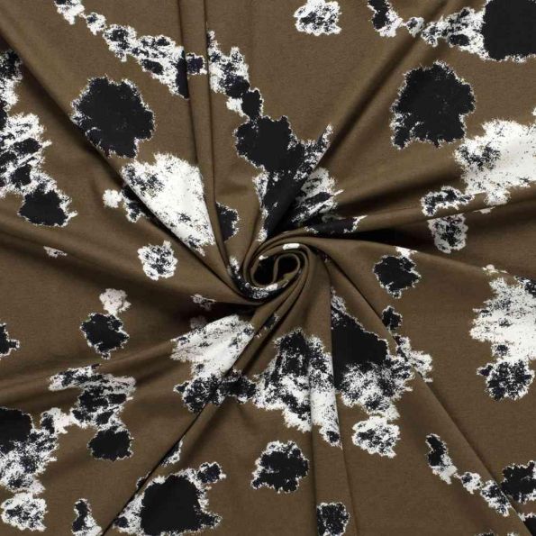 Tissu Jersey Milano  Ponte Di Roma Motifs Abstraits sur fond Camel - Par 10 cm