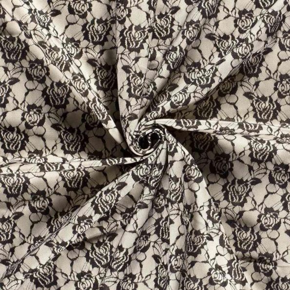 Tissu Jersey Milano Lace Fleuris sur fond Crème - Par 10 cm