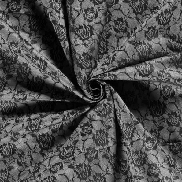 Tissu Jersey Milano Lace Fleuris sur fond Gris clair - Par 10 cm