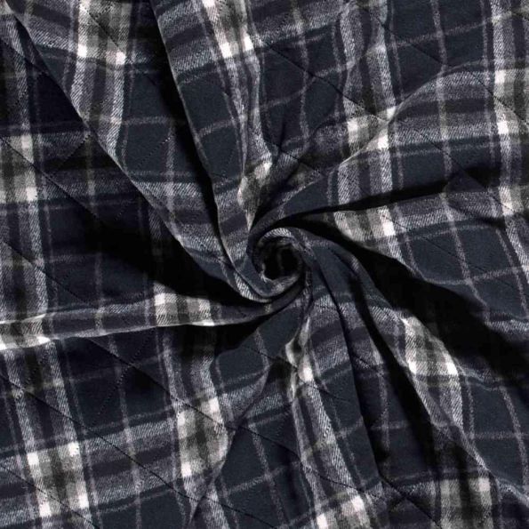 Tissu Tartan touché laine envers doudoune Storia Carreaux sur fond Bleu marine - Par 10 cm