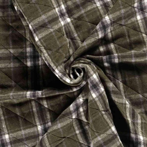 Tissu Tartan touché laine envers doudoune Storia Carreaux sur fond Vert foncé - Par 10 cm