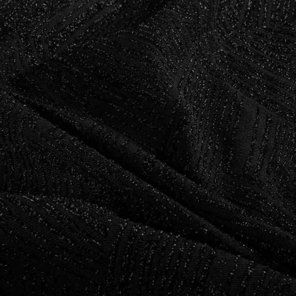 Tissu Maille Lurex Cassia extensible uni motifs texturés sur fond Noir - Par 10 cm