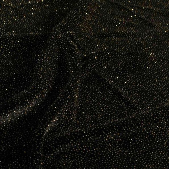 Tissu Velours ras Lurex Nova  paillettes Dorées sur fond Noir - Par 10 cm