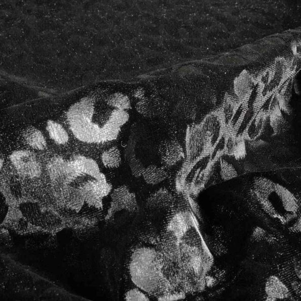 Tissu Velours Shadow extensible motif léopard en relief sur fond Noir - Par 10 cm