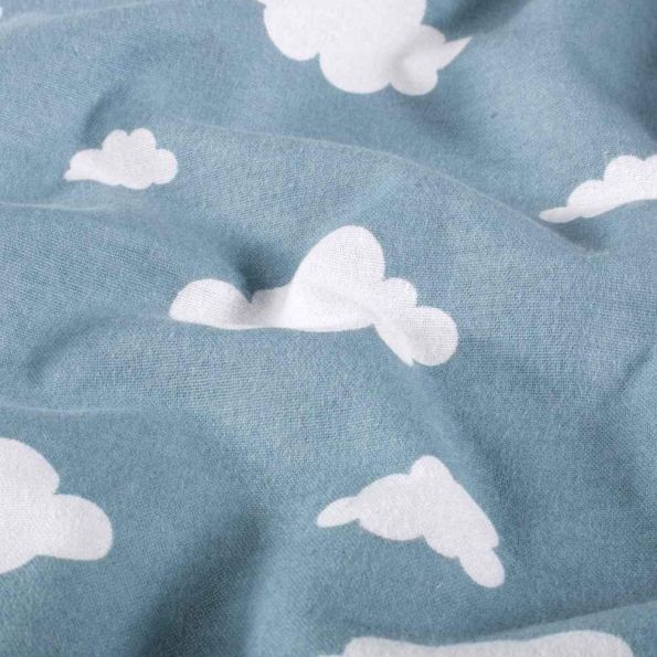 Tissu Flanelle de Coton Capucine nuages Blancs sur fond Bleu ciel - Par 10 cm
