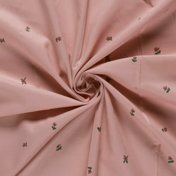 Tissu Flanelle de Coton Apolline fleurs Roses sur fond Vieux rose - Par 10 cm