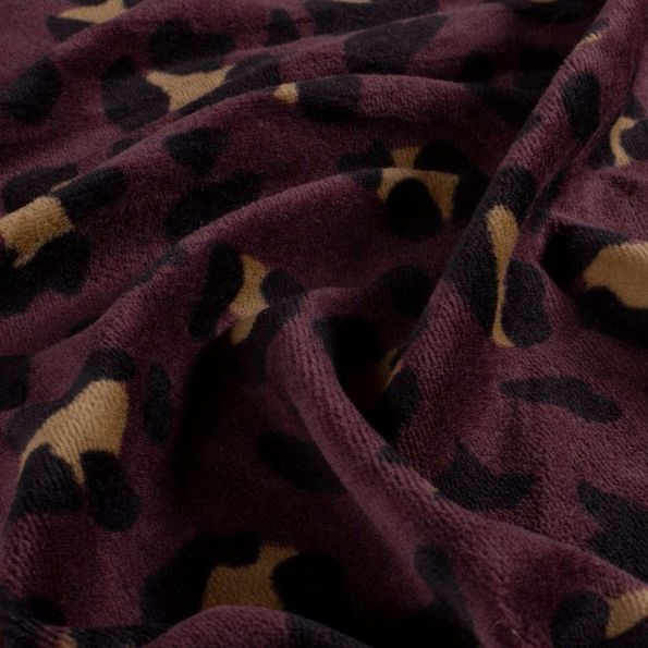Tissu Velours tout doux Tess motif léopard sur fond Prune foncé - Par 10 cm