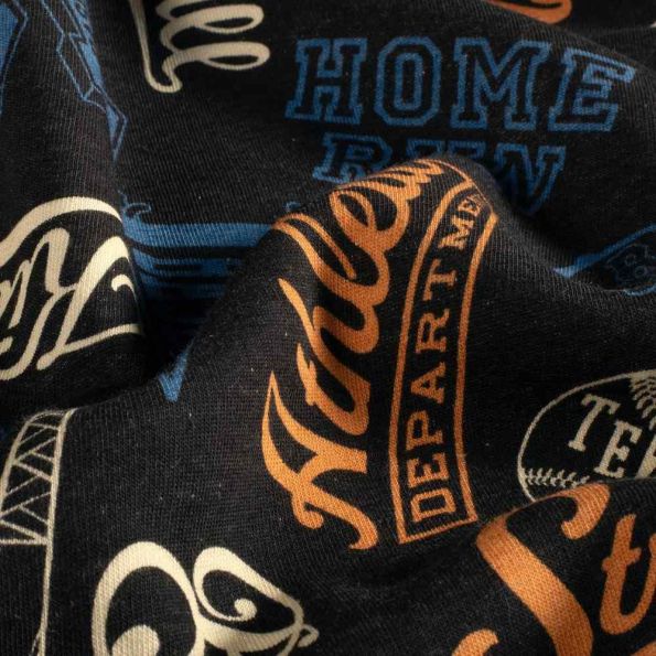 Tissu Sweat envers molletonné Maxime baseball sur fond Bleu marine - Par 10 cm