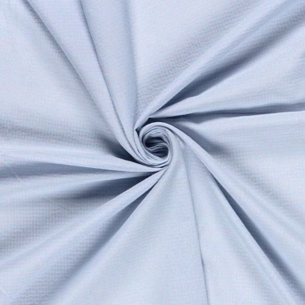 Tissu Seersucker Carreaux Nano Vichy sur fond Bleu ciel - Par 10 cm