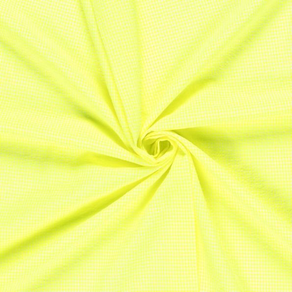 Tissu Seersucker Carreaux Nano Vichy sur fond Jaune fluo - Par 10 cm