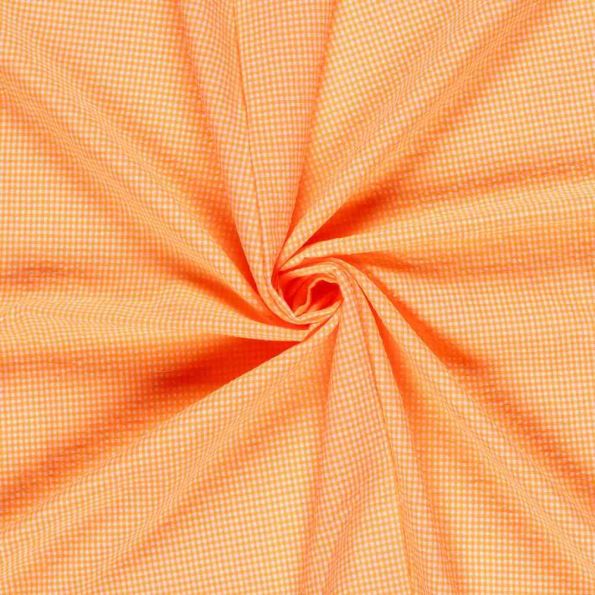 Tissu Seersucker Carreaux Nano Vichy sur fond Orange fluo - Par 10 cm