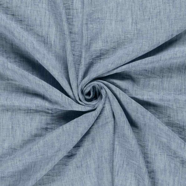 Tissu Polyester aspect Lin uni chiné Bleu denim - Par 10 cm