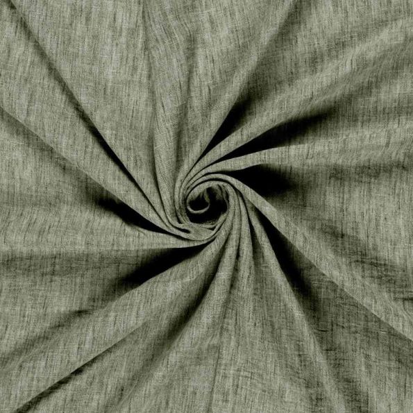 Tissu Polyester aspect Lin uni chiné Vert kaki - Par 10 cm