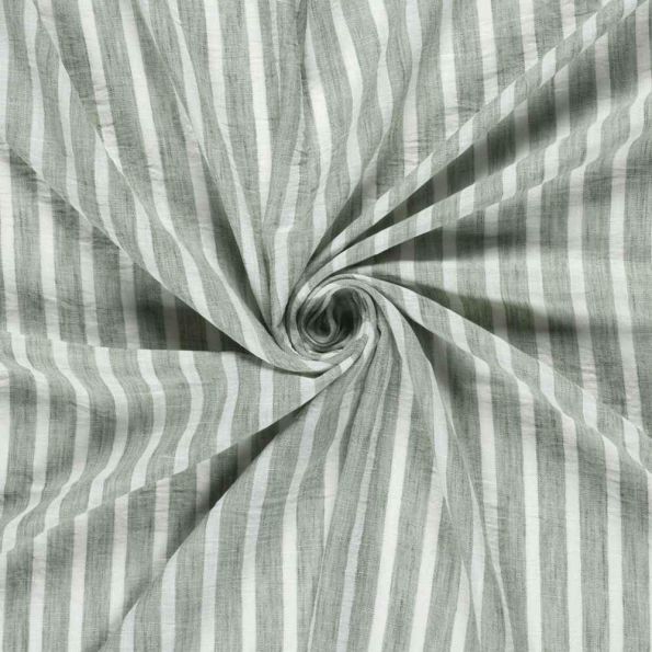 Tissu Polyester aspect Lin Rayures Anna sur fond Vert amande - Par 10 cm