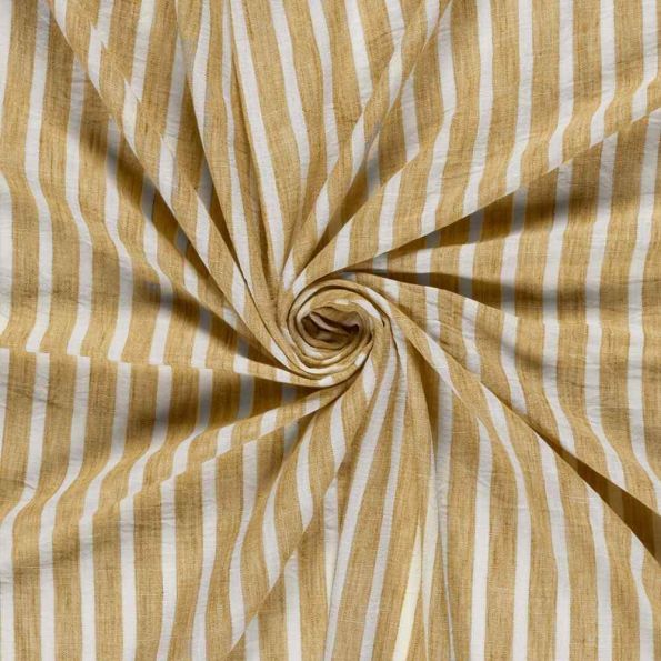 Tissu Polyester aspect Lin Rayures Anna sur fond Ocre - Par 10 cm